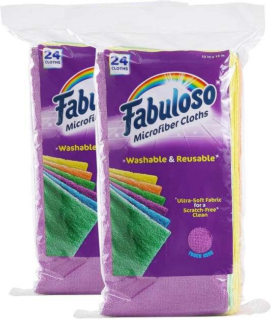 Fabuloso Microfiber Cleaning Cloths, Rainbow - Lint-Free, Scratch-Free Cleaning Cloths for Surfaces and Wood Furniture - Dustless Cloth for Bold and Bright Cleaning Experience, 24 Count - 2 Pack