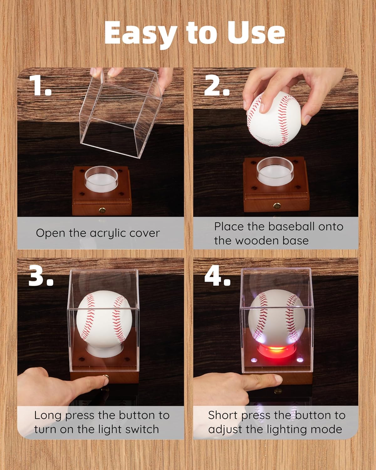 Clear Acrylic UV-Protected Sports Display Case with Solid Wood Base for Autographed Memorabilia, Baseball