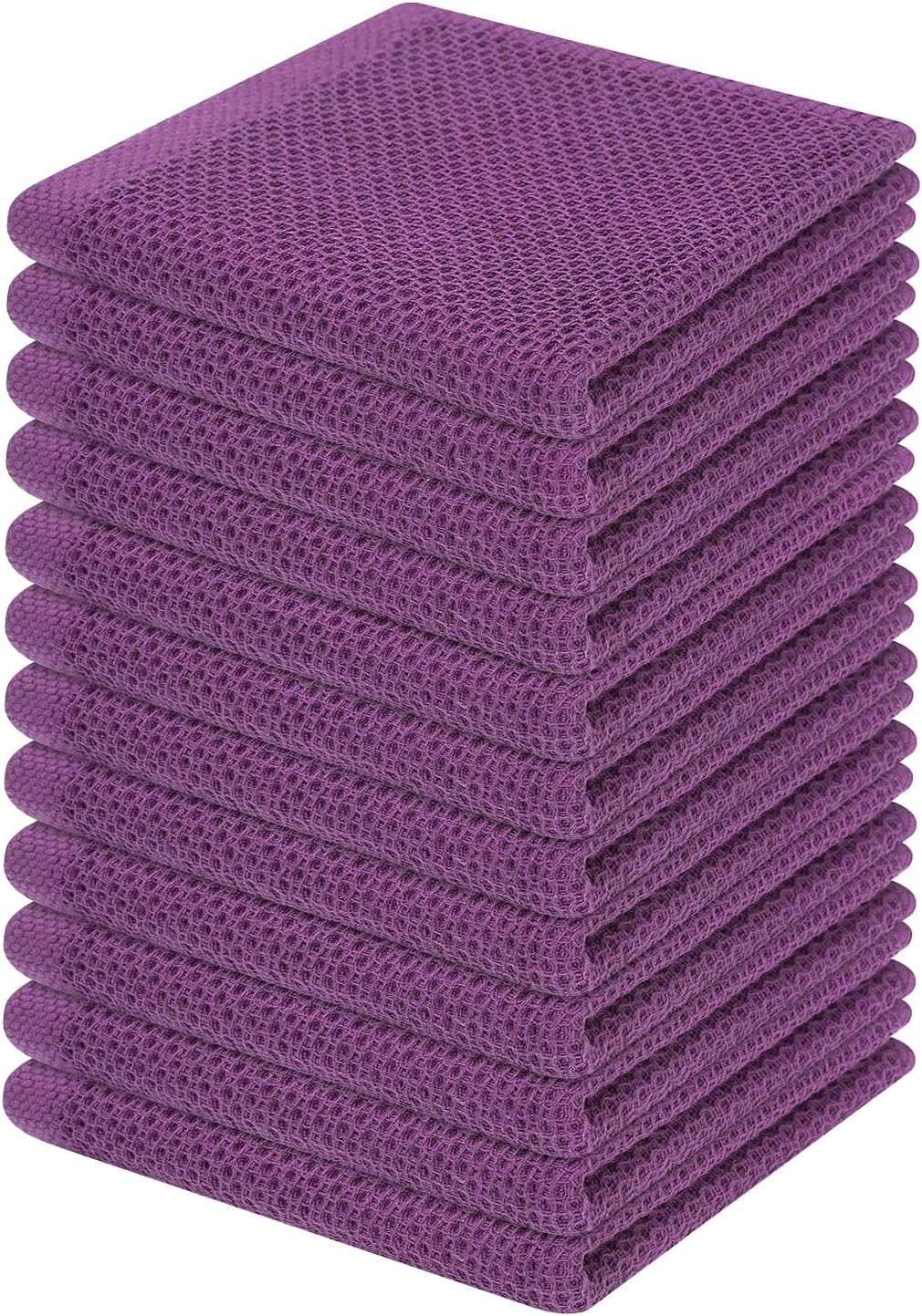 Homaxy 100% Cotton Waffle Weave Kitchen Dish Cloths, Ultra Soft Absorbent Quick Drying Dish Towels, 12 x 12 Inches, 12-Pack, Purple