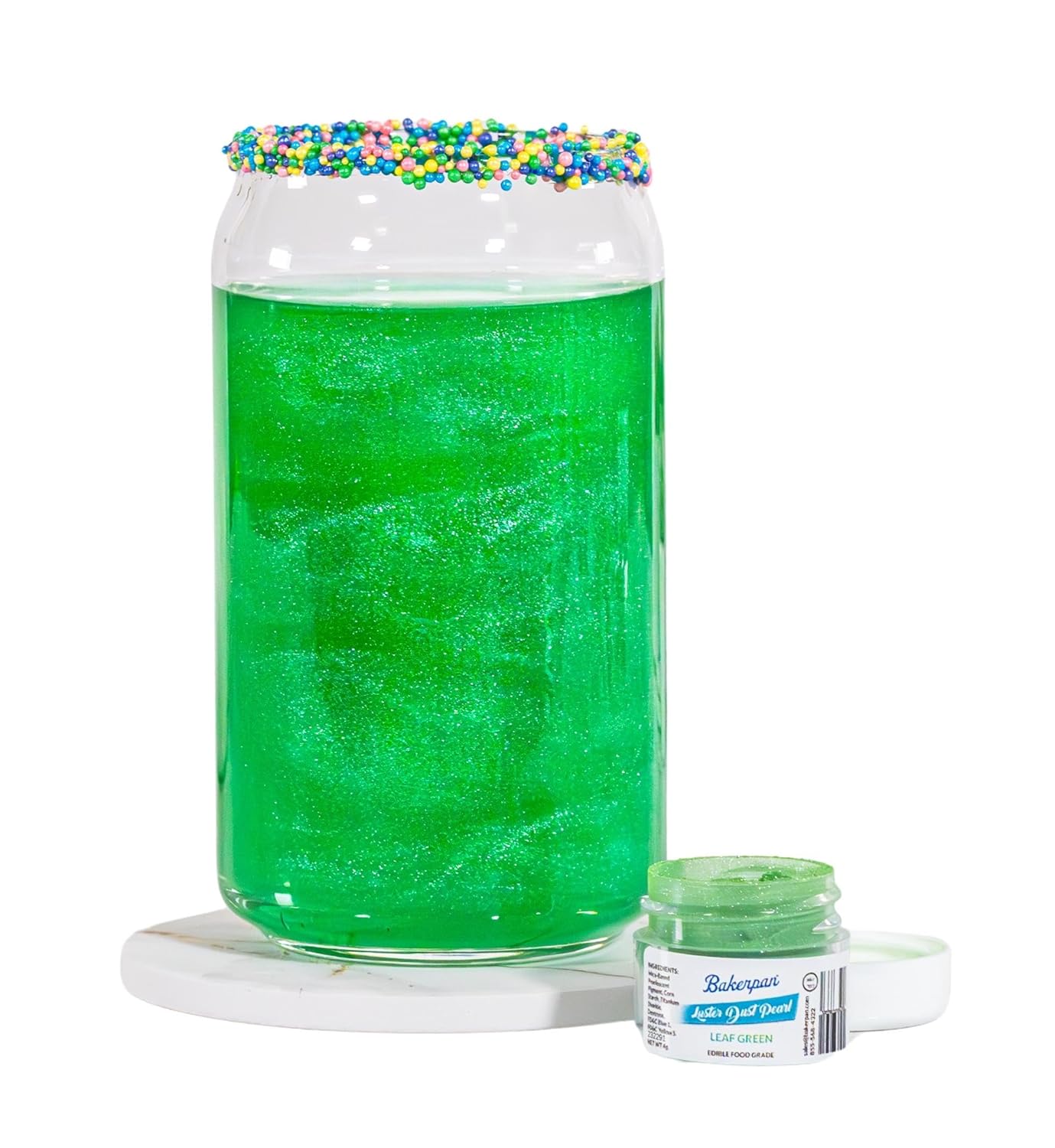 Bakerpan Pearl Luster Dust Edible, Leaf Green Edible Glitter for Cocktails, 4 Grams Edible Glitter for Cake Decorating, Cookies, Chocolates and Candies, Drinks (Made in USA)