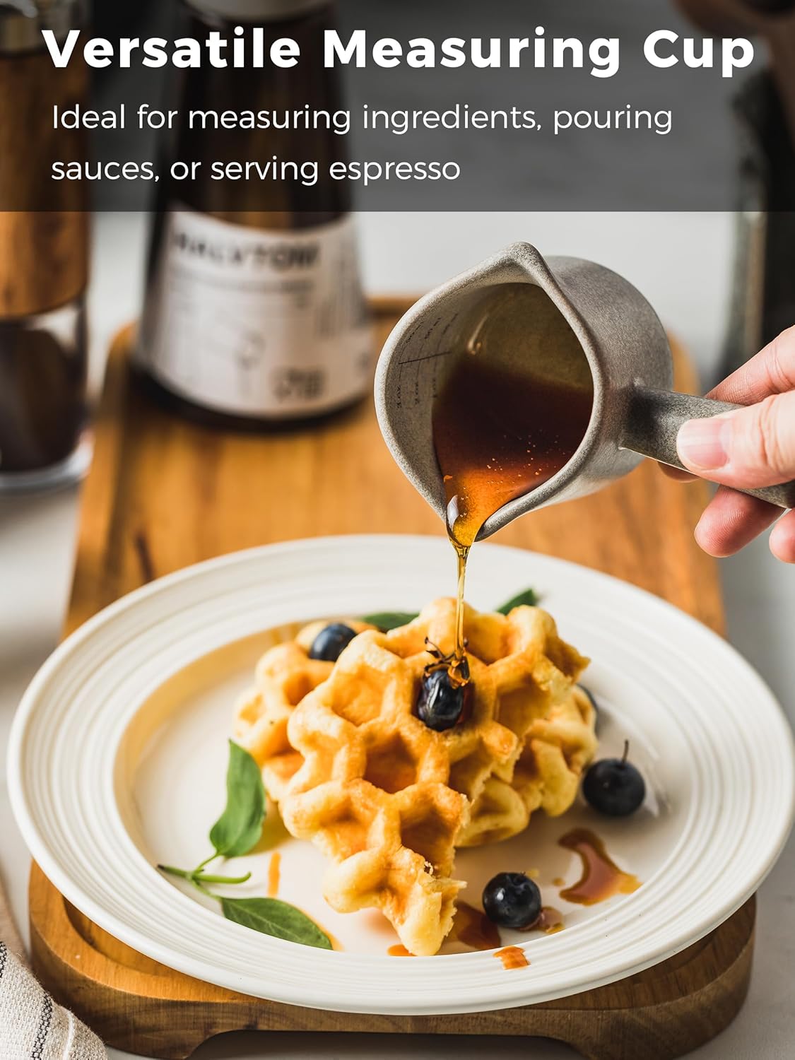 Measuring Cups Ceramic, Double Spouts Espresso Cup with Handle, Coffee Measuring Cups, Espresso Shot Milk Cup Pitcher 90 Ml, Gray