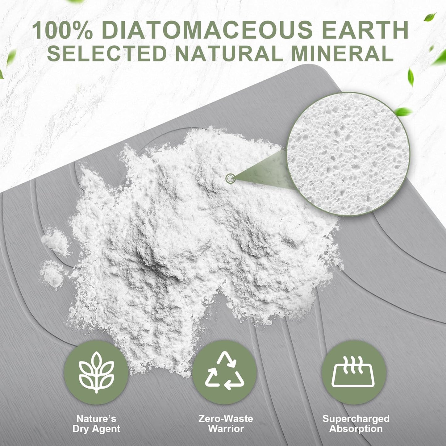 Large Stone Drying Mat for Kitchen Counter, 24" × 16" Diatomite Dish Drying Mat, Quick Dry Stone Mats, Ultra Absorbent Natural Diatomaceous Earth Mats for Dished, Bottles, Dark Grey