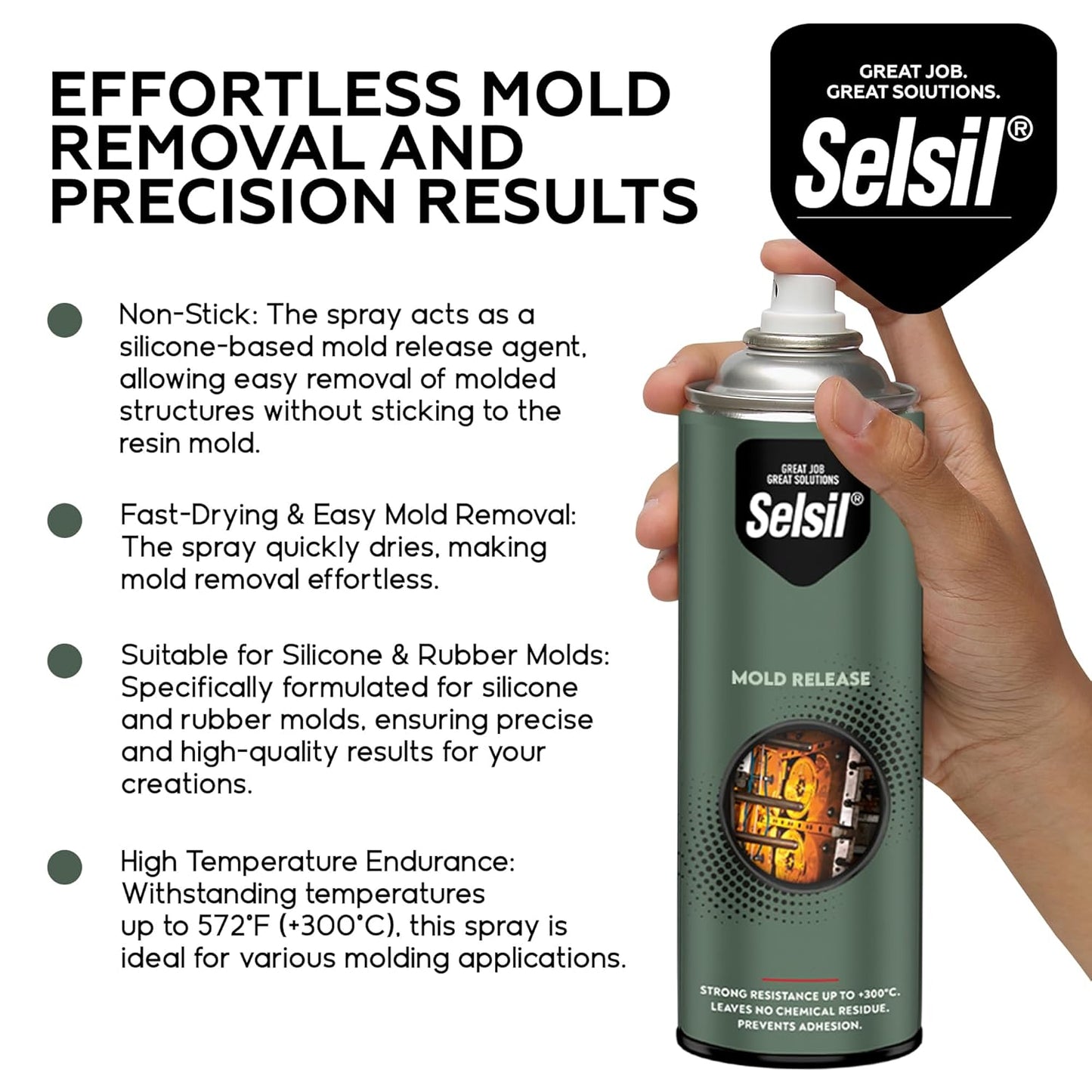 SELSIL Silicone Mold Release Aerosol Spray, Professional Resin Mold Releaser, Non-Stick, Fast-Drying & Easy Mold Removal, 13.5 Fl oz or 400 mL (Pack of 3)