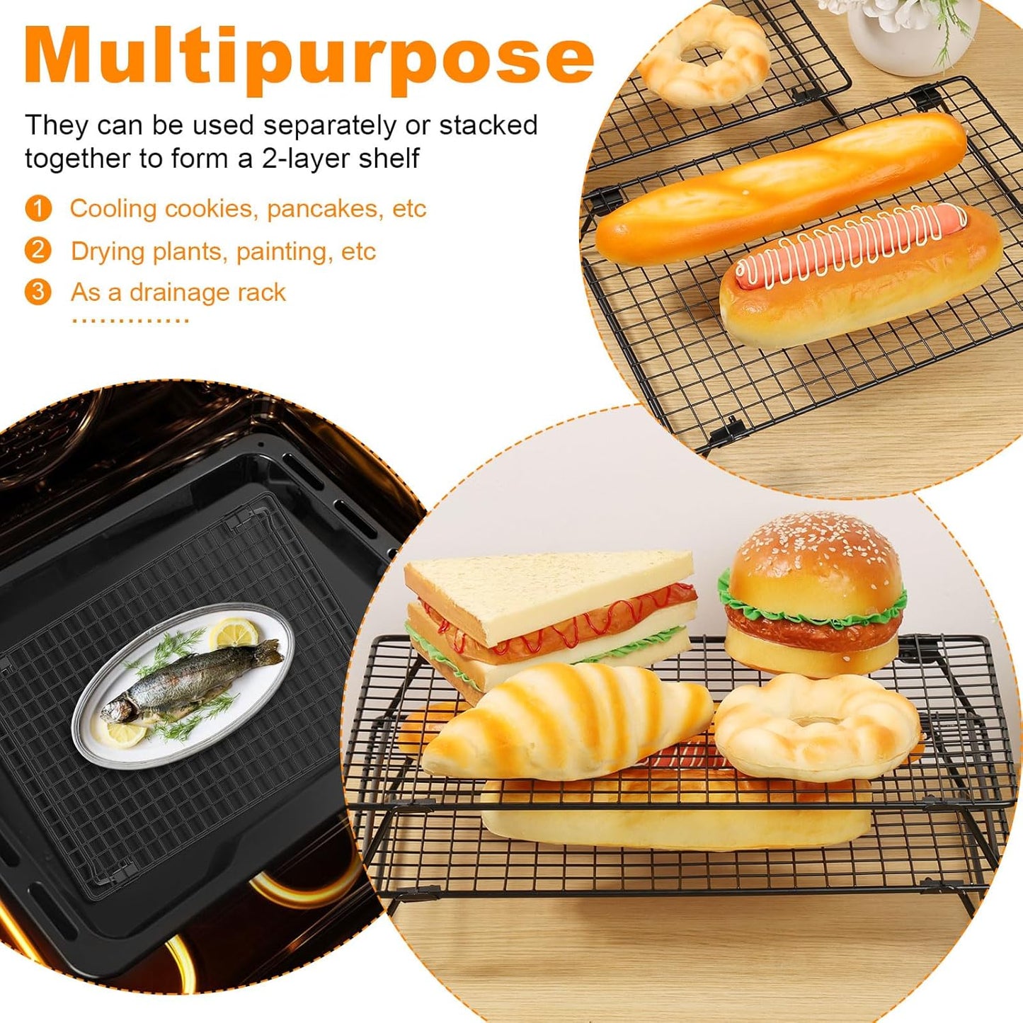 13.4" × 9.4" Stackable Cupcakes Cooling Racks – 2-Pack Nonstick Carbon Steel Baking Racks with Collapsible Legs, Perfect for Cooking, Roasting, Grilling, Drying & Cooling Cookies