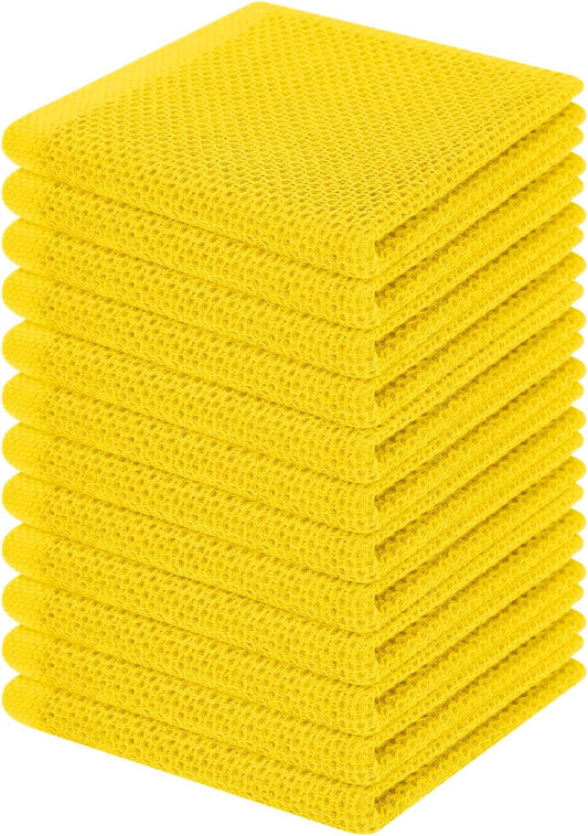 Homaxy 100% Cotton Waffle Weave Kitchen Dish Cloths, Ultra Soft Absorbent Quick Drying Dish Towels, 12 x 12 Inches, 12-Pack, Yellow