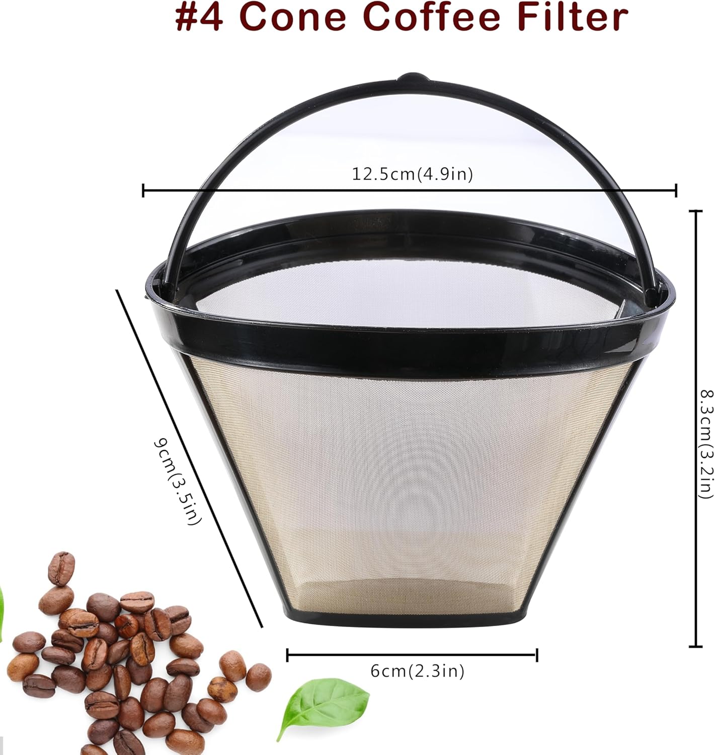 2 Pack Reusable Coffee Filters, Gold Metal Permanent Coffee Filter Basket Replacement for Cuisinart and Ninja Coffee Maker (8-12 Cup), Food-grade and Easy Cleaning