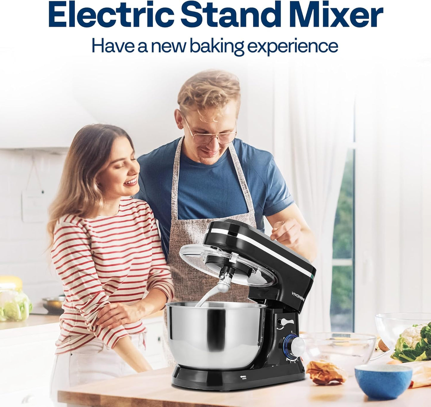 VIVOHOME 4.75 Quart Stand Mixer, 8 Speed Kitchen Electric Food Mixer, Household Stand Mixer for Baking, Cake, Bread with Beater, Dough Hook, Wire Whip and Egg Separator, Black