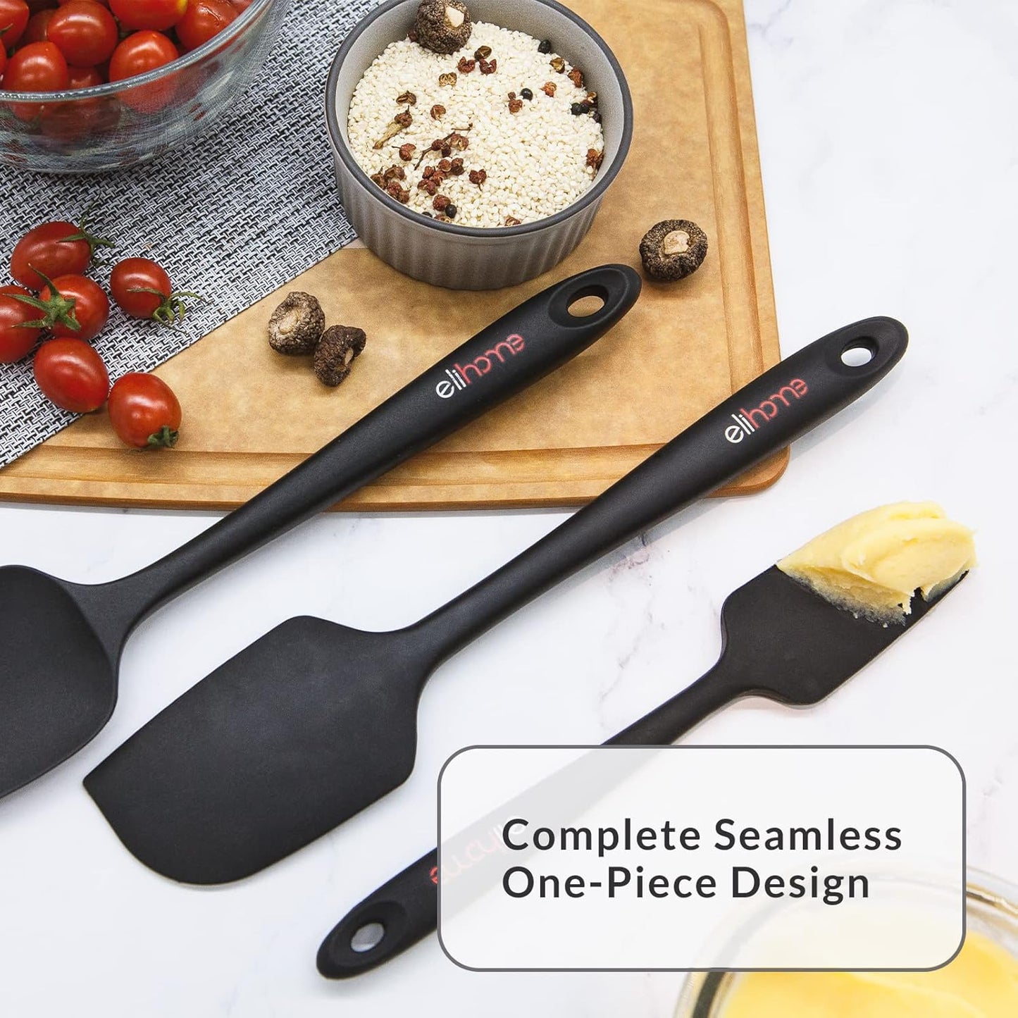 Elihome Chef Series 3 Piece Silicone Spatula Set - 600°F Heat Resistant Non Stick Rubber Kitchen Scraper Spatulas for Cooking, Baking, and Mixing – BPA Free and LFGB Certified Silicone (Grey)
