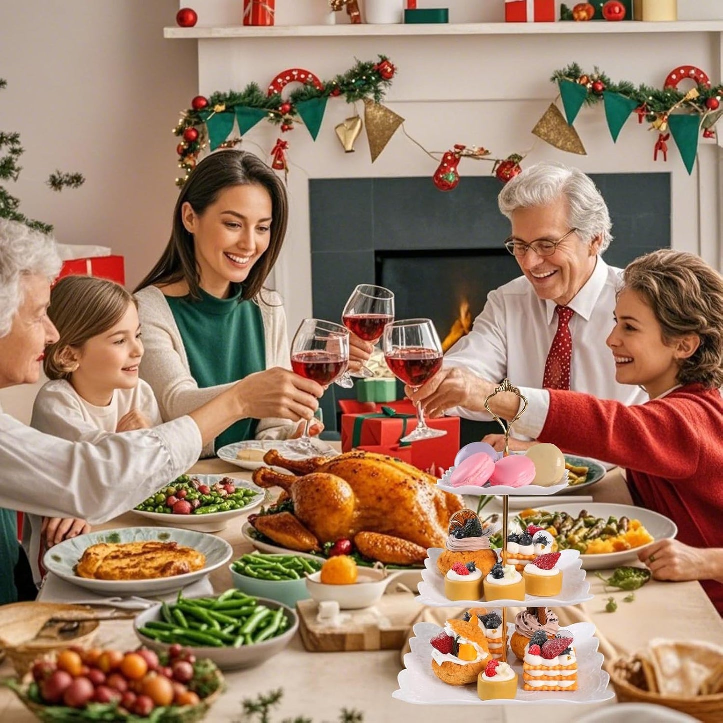 ShellKingdom 2 Pack Cupcake Stand, 3 Tier Serving Tray Cupcake Dessert Candy Fruit Display Holder for Wedding, Christmas, Baby Shower Birthday Tea Party (Square)