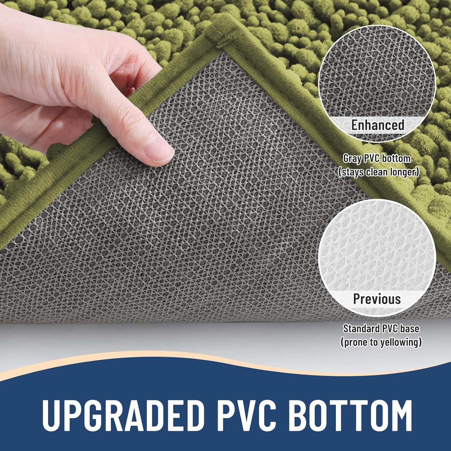 Arotive Luxury Chenille Bathroom Rug Mat, Extra Soft Thick Absorbent Shaggy Bath Rugs, Non-Slip Machine Wash Dry, Plush Bath Mats for Bathroom, Shower and Tub, 30x20, Willow Green