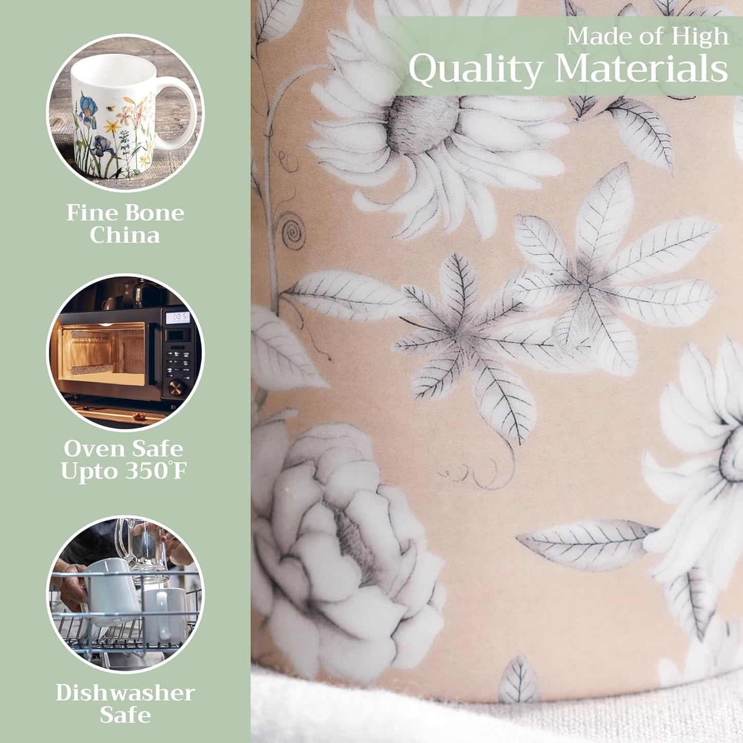 Maison d' Hermine Coffee Mug with Handles Fine Bone China Mugs Pack of One Tea Cups for Hot Beverages Cappuccino Latte Home Restaurant Office Perfect for Gift (Pretty Autumn - Mono Autumn, 12 Ounce)