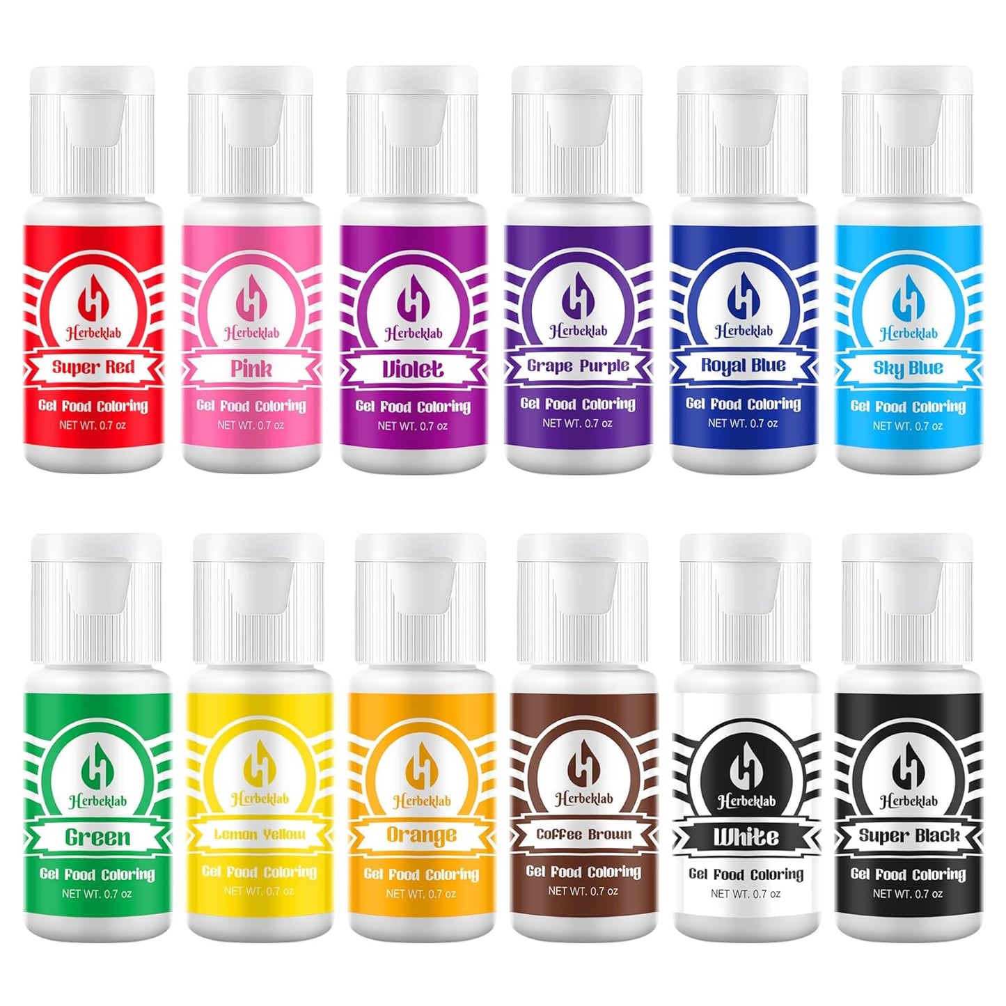 Gel Food Coloring 12 Colors x 0.7 oz Herbeklab Concentrated Gel Based Food Dye Vibrant Icing Colors Neon Food Coloring for Baking Cake Decorating Cookies Fondant