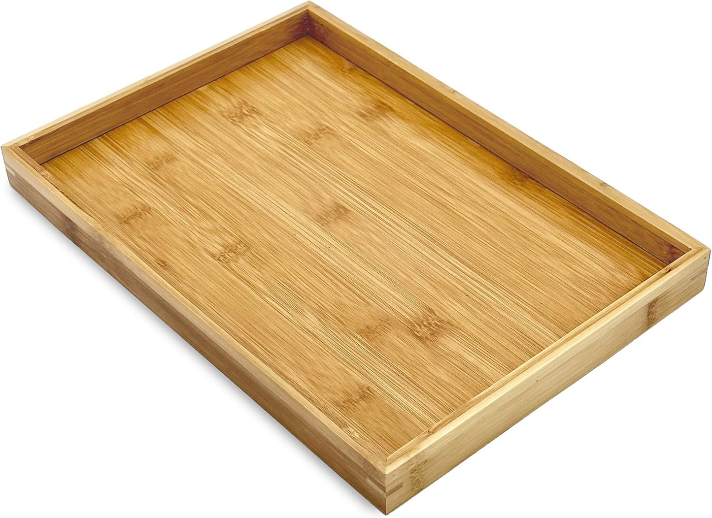 Bam & Boo - Natural Bamboo Serving Tray Modern Rectangular - for Food, Drinks, Decor, Vanity in Home, Kitchen, Bathroom, Coffee Table, Bed(Medium, 13” x 9" x 1.2")