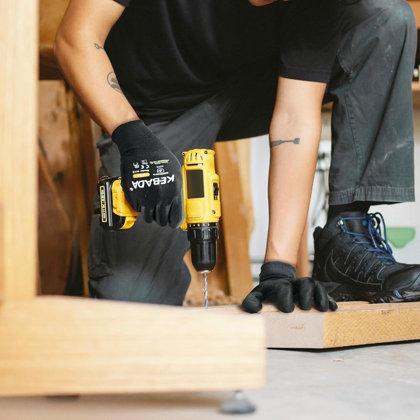 Kebada W1 Safety Work Gloves, PU Coated Touch Screen Work Gloves with Grip, Bulk Pack Working Gloves for Warehouse, Construction, Gardening and Mechanic Use, Black, 50 Pairs, X-Small