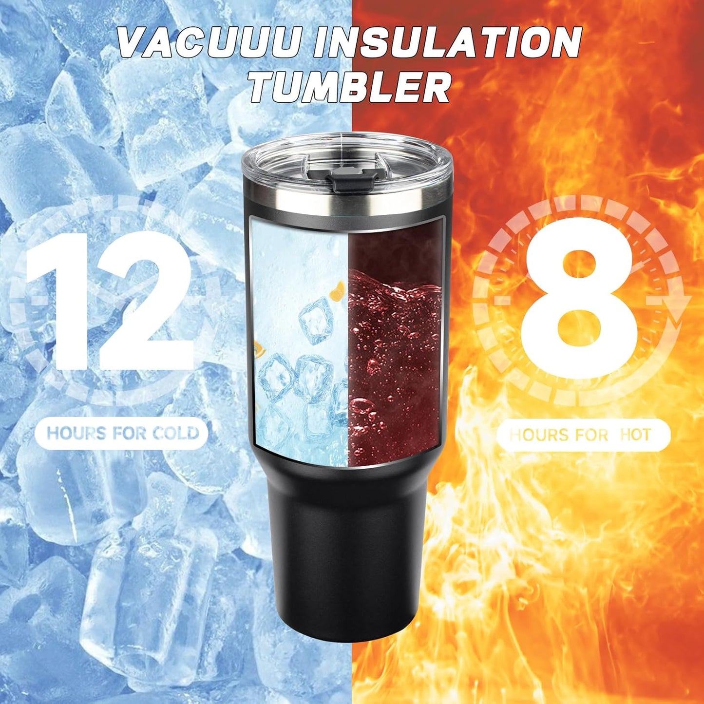 40 oz Tumbler with Lids and Straws, Stainless Steel Insulated Coffee Tumbler, Double Wall Vacuum Insulated Travel Mug Cup, Leakproof Thermal Coffee Cup for Hot and Cold Drinks (Black)