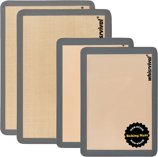 4 Pack Silicone Baking Mat, Non-Stick Silicone Baking Sheet, Food Safe, 480℉ Heat Resistant, 2 Half & 2 Quarter (Grey)