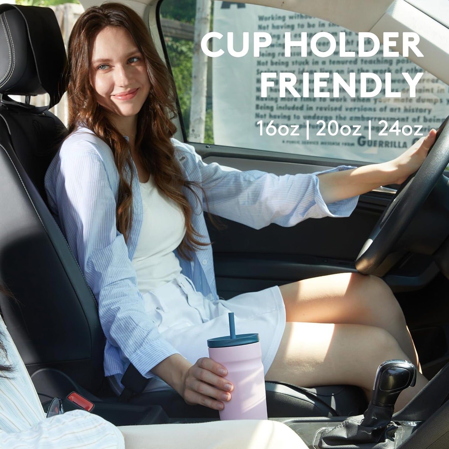 COKTIK 16oz Insulated Tumbler with Lid and Straw 2 Lids (Straw/Flip) Iced Coffee Cup Reusable Stainless Steel Travel Mug Water Bottle Cupholder Friendly for Women Men Her Him (Blush)