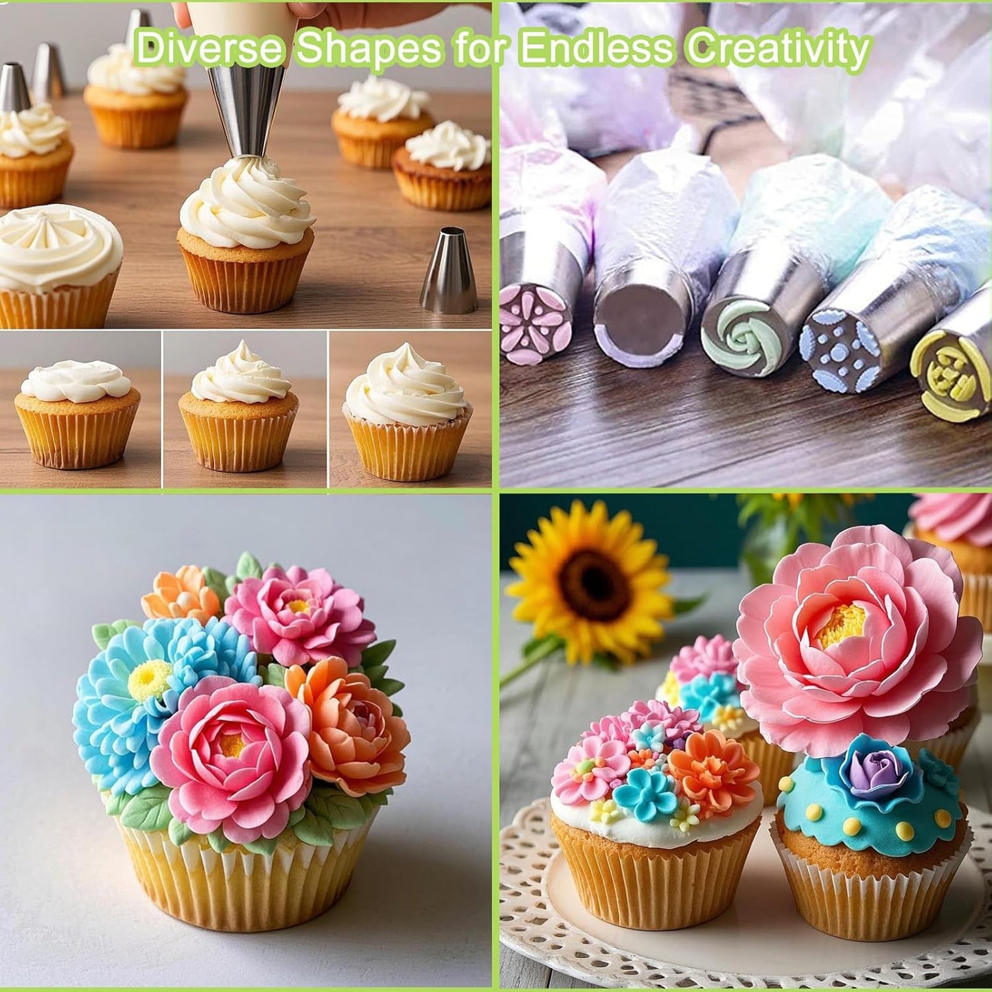 56-Piece Russian Piping Tips Set, Cake Decorating Kit with 17 Frosting Nozzles, Reusable Piping Bags, and Baking Supplies for Cupcakes, Cookies, Cakes - Idael for Bakers & Beginners