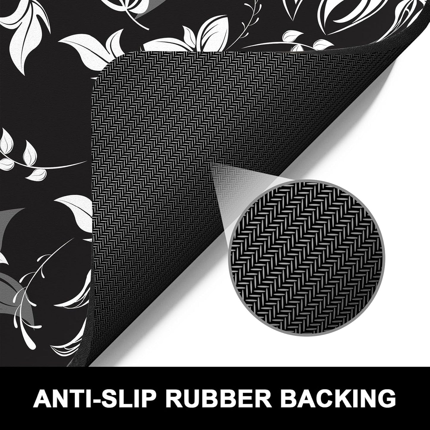 Rnivvi Dish Drying Mat for Kitchen Counter, 16 x 18" Cute Flower Theme Absorbent Heat Resistant Drying Pad with Non-slip Rubber, Coffee Bar Mats for Dish Rack Kitchen Accessories, Black White