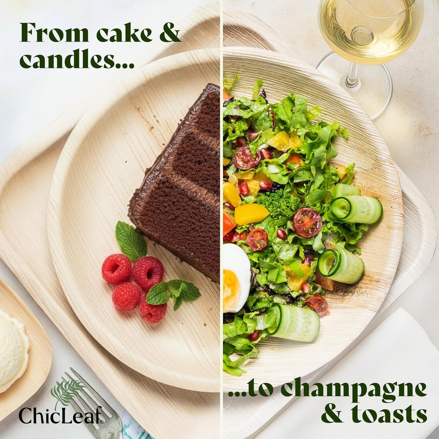 Chic Leaf Palm Leaf Compostable Plates - 6" Square, Pack of 50 - Disposable Dinnerware - Rustic Bamboo Appetizer Plates - Charcuterie Boards & Biodegradable Serviceware