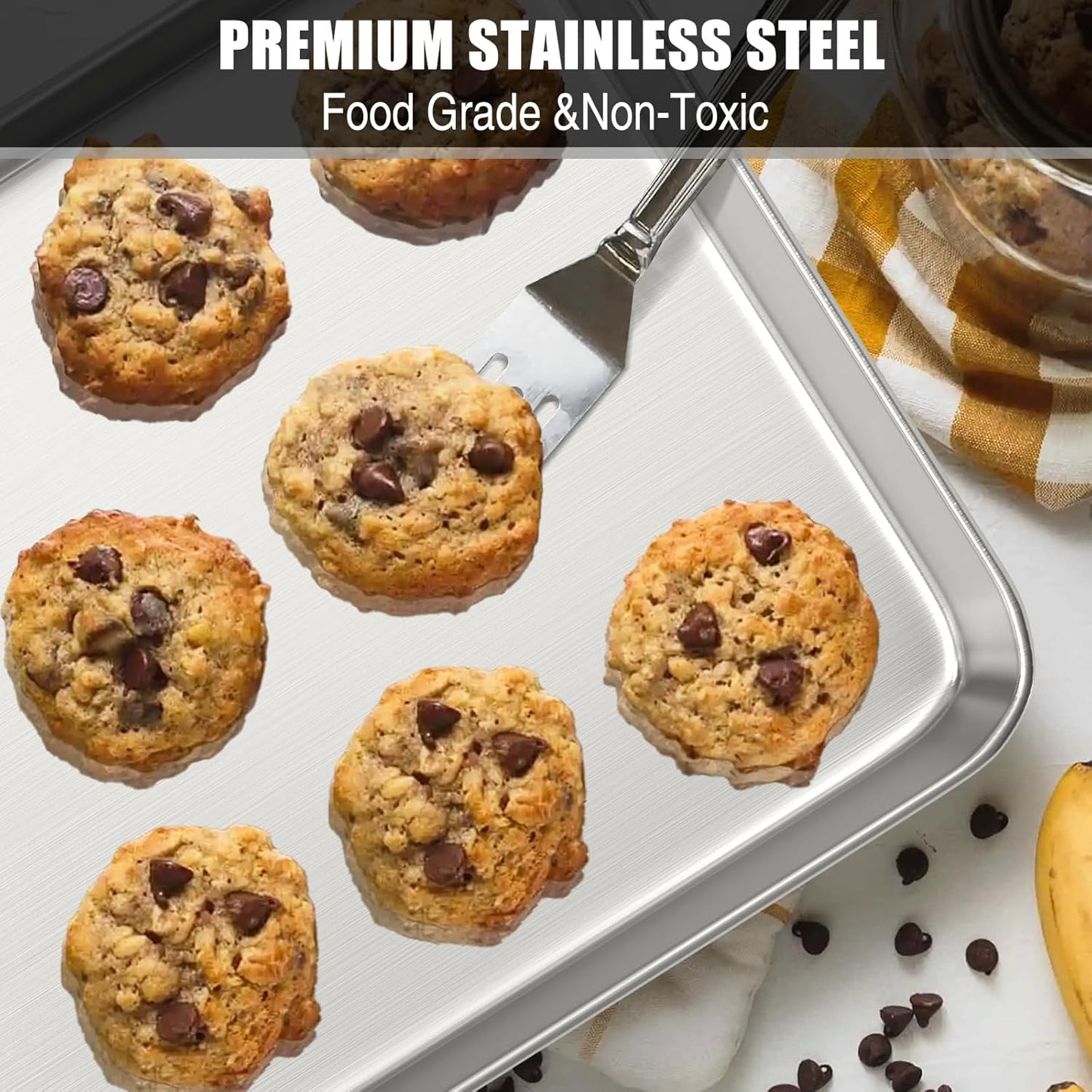 Baking Sheet Cookie Sheet Set of 2, Umite Chef Stainless Steel Baking Pans Tray Professional 10.39x8.07x1inch, Non Toxic & Healthy, Mirror Finish & Rust Free, Easy Clean & Dishwasher Safe