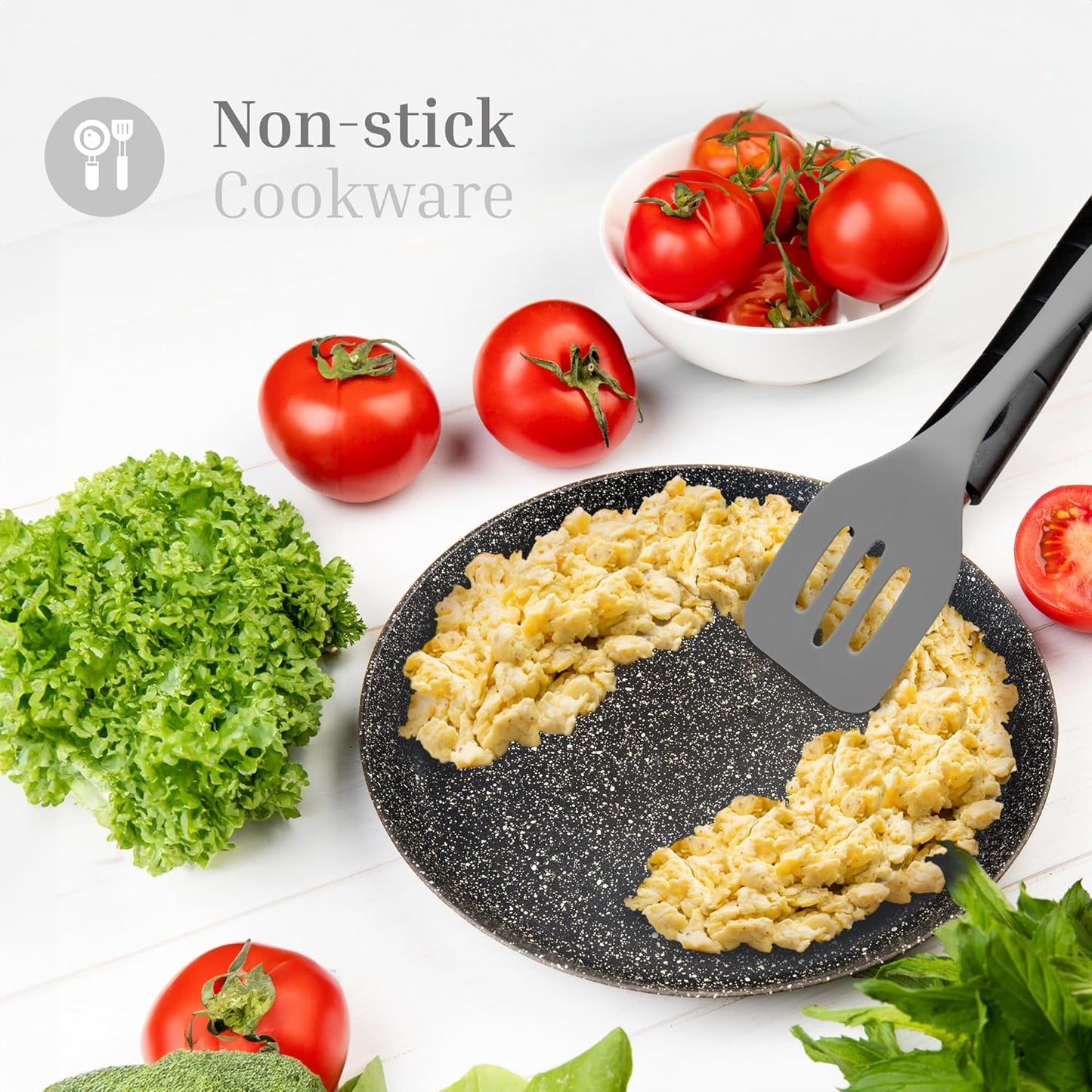 Silicone Utensils 3-Piece Set – Rubber Spatula, Slotted Turner, and Rice Paddle – Complete Heat-Resistant Set for Non-Stick Cookware – Kitchen Tools and Accessories for Cooking & Baking – Grey