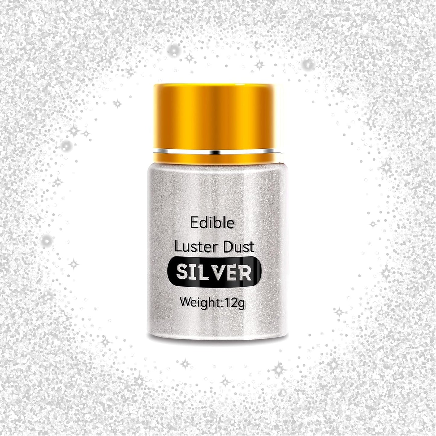 PAVADOR Edible Luster Dust,Silver Luster Dust 12g Food Grade Metallic Shimmer,Edible Glitter for Desserts Cake Decorating, Baking, Fondant, Chocolate, Candy, Drinks, Cookies, Vegan