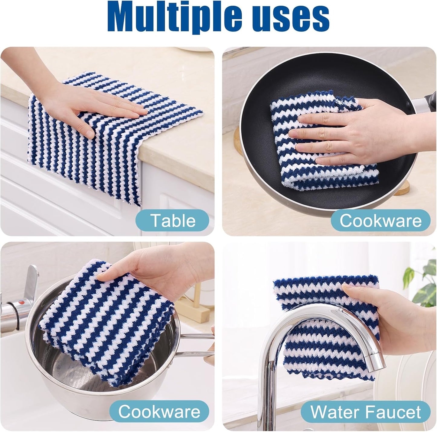 Homaxy 12 Pack Kitchen Dish Cloths, Ultra Soft and Absorbent Dish Towels, Reusable Fast Drying Microfiber Cleaning Cloth, Coral Velvet Wave Design No-lint, 10 x 10 inches, Dark Grey/Navy Blue/Beige