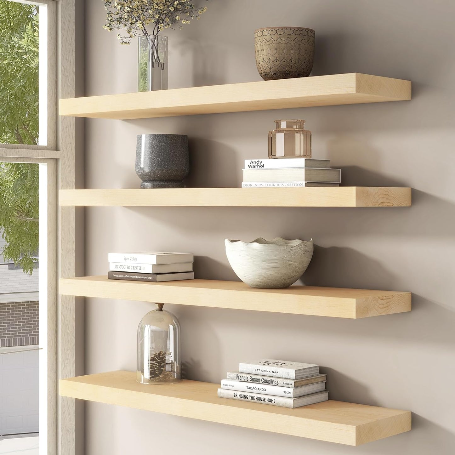 Floating Shelves for Wall, USA-Sourced Maple Wood 48 Inch Long Wall Shelves, Natural Wooden Mounted Picture Ledge Shelf, Nursery Book Storage Shelf Kids Bookshelf, Display Shelf for Bathroom