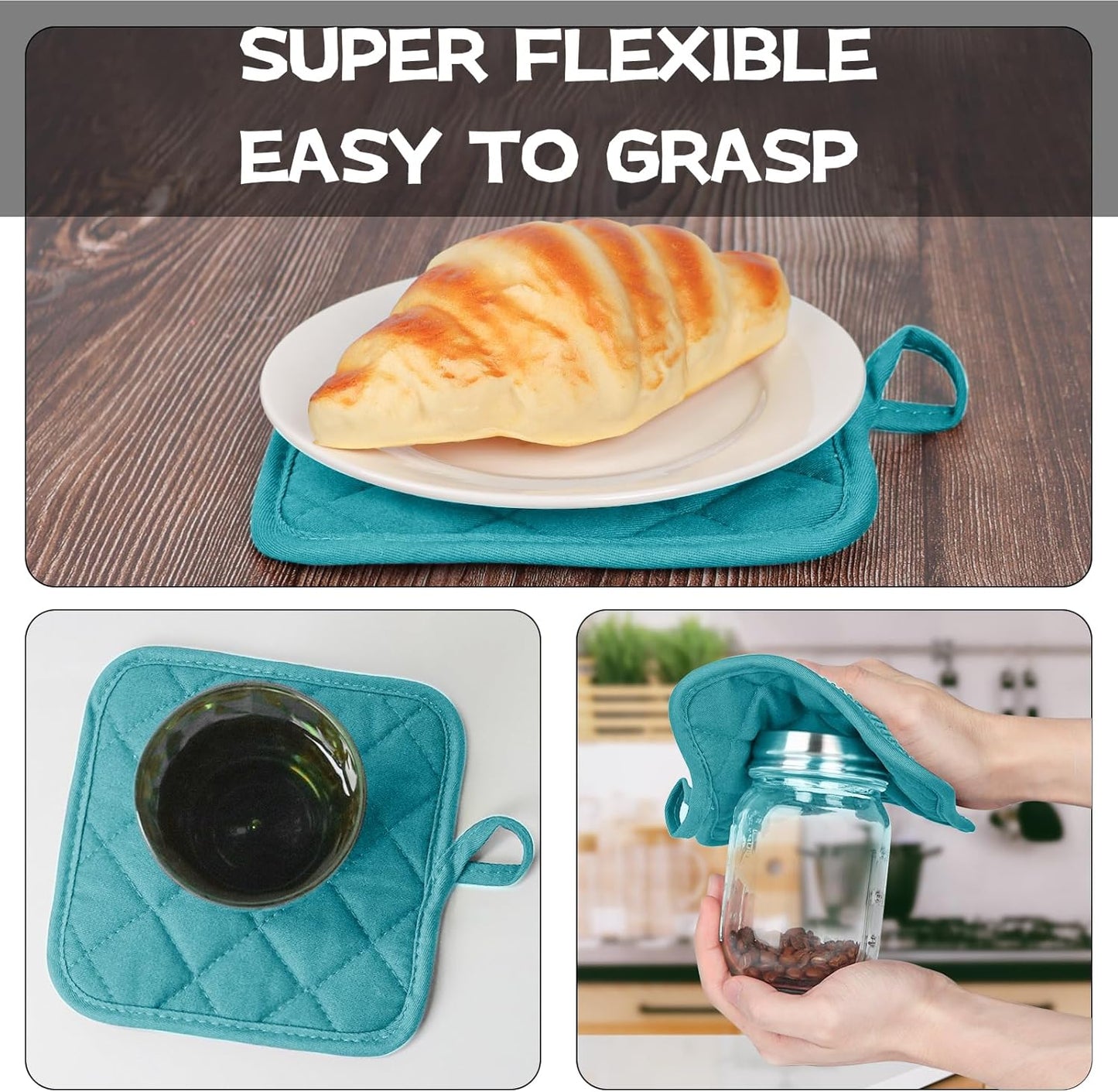 Oven Mitts and Pot Holders Set, Pack of 4, Heat Resistant Silicone Kitchen Mini Oven Mittens for 500 Degrees, Mini Oven Gloves and Hot Pads for Baking Grilling Barbecue Microwave Machine Washable