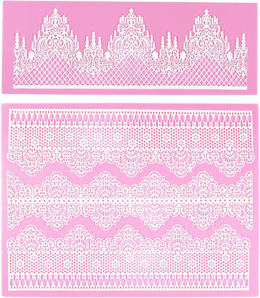 Embossing Lace Fondant Molds, Multi Circle Flowers Lace Mat Wedding Cake Decoration Tool, Rattan Shaped Cupcake Mat Silicone Molds Set of 2