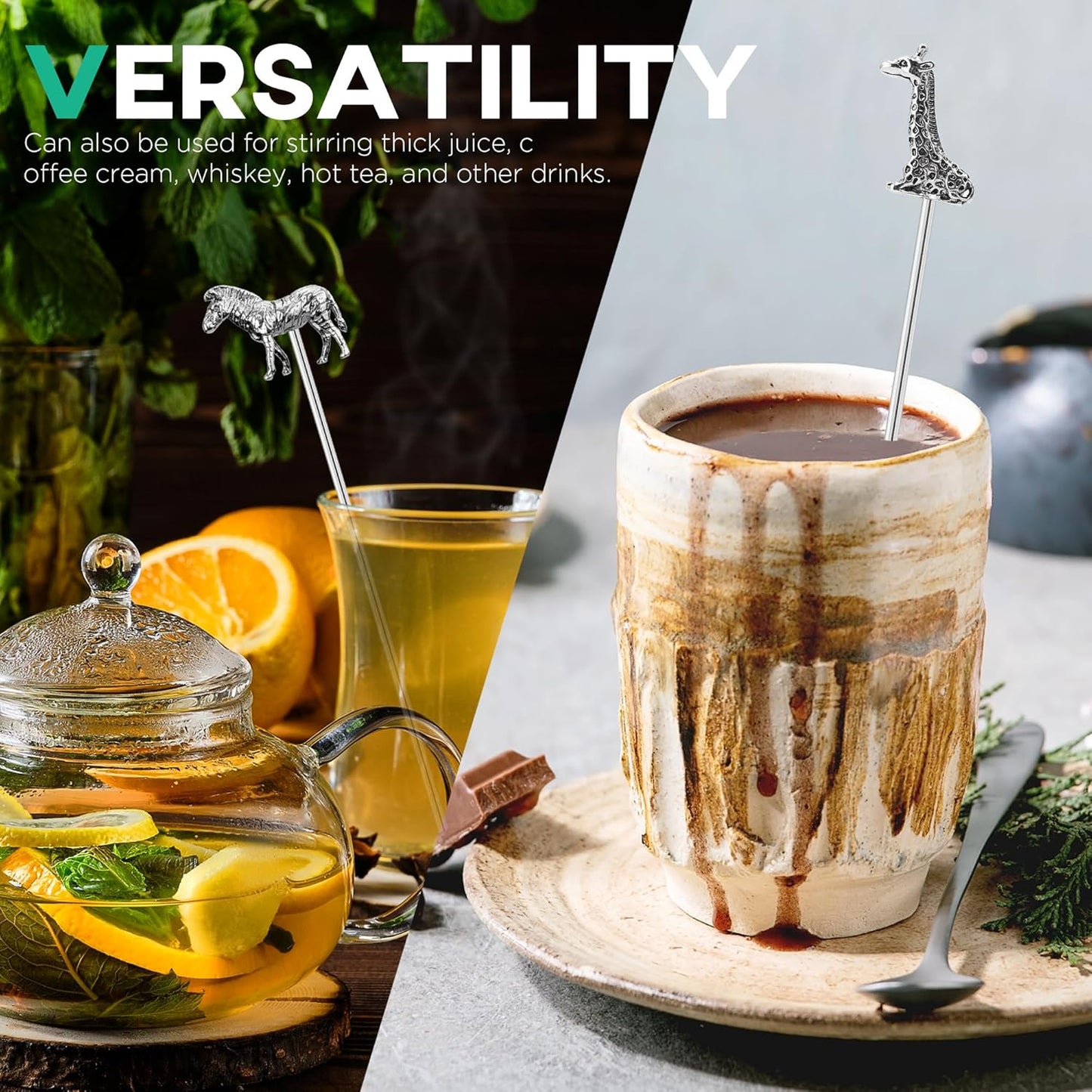 Homestia Swizzle Stick, Stainless Steel Coffee Stirrers, 7.5" Reusable Cocktail Picks Drink Swizzle Stir Sticks, 6PCS Reusable Coffee Beverage Drink Swizzle Stick Tools with Animal Design