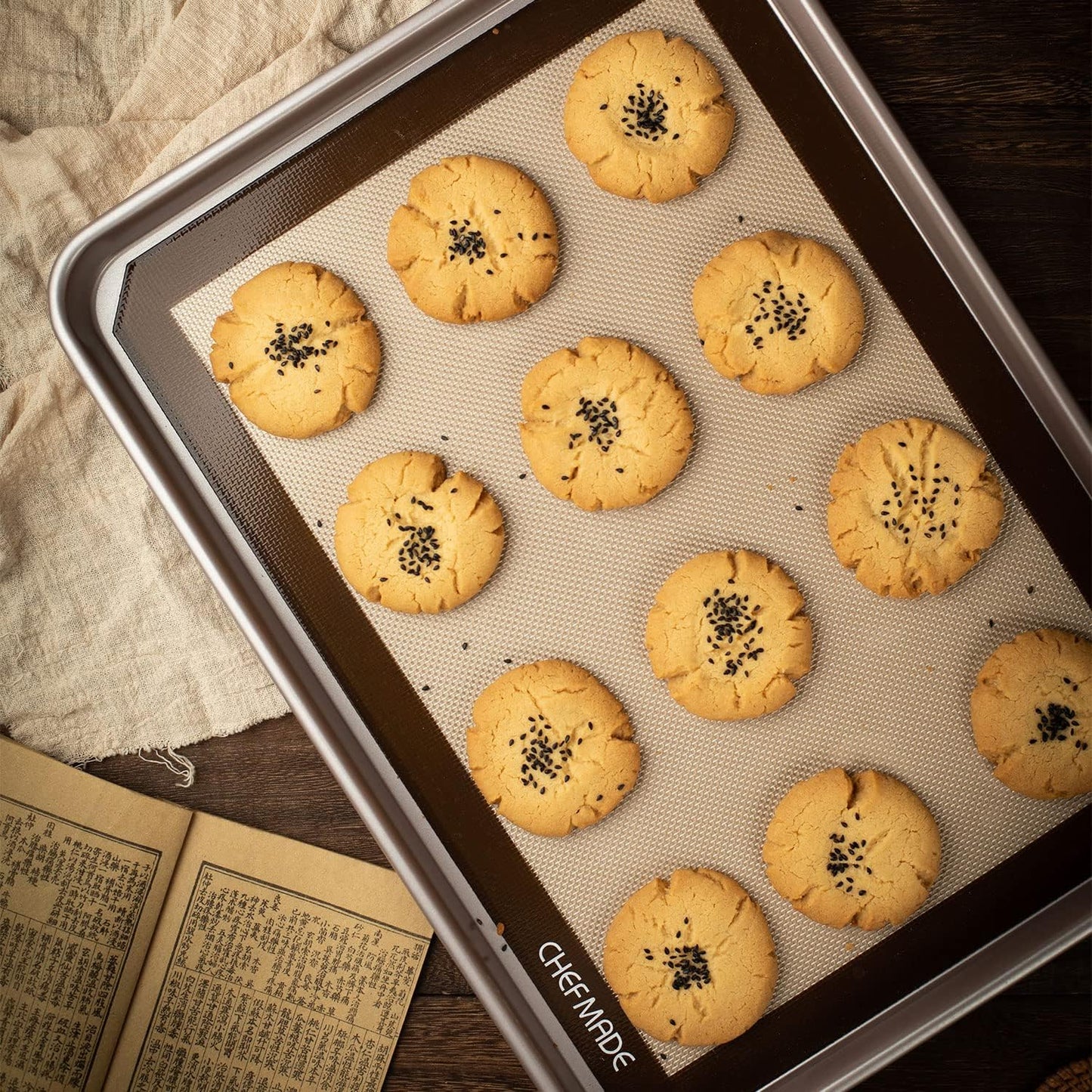 CHEFMADE 17-Inch Silicone Baking Mat with Measurements, Non-stick Heat Resistant Rolling Dough Mat, for Pastry,Pizza, Fondant and Pie Crust Making 11.7" x 16.7" (Brown)