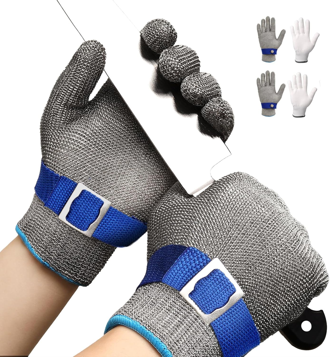 Schwer SlicePro ANSI A9 Cut Resistant Glove PR1707, Food Grade Stainless Steel Wire Metal Gloves, Cutting Gloves for Kitchen, Meat Cutting, Oyster Shucking, Fish Fillet, Non-PFAS（M, 2 PCS）