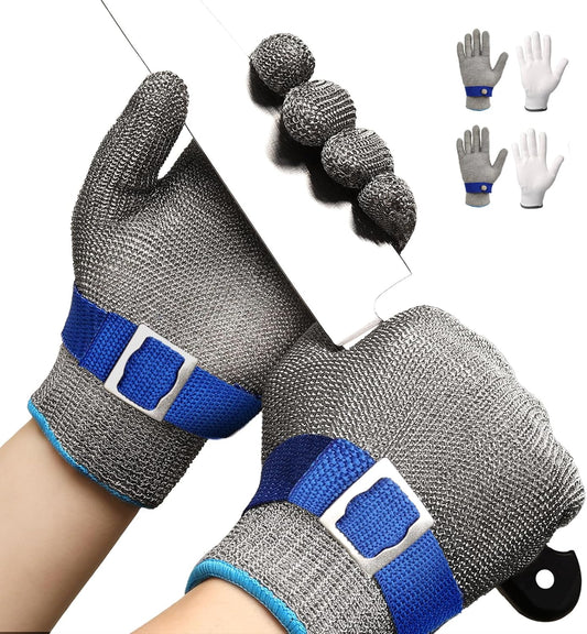 Schwer SlicePro ANSI A9 Cut Resistant Glove PR1707, Food Grade Stainless Steel Wire Metal Gloves, Cutting Gloves for Kitchen, Meat Cutting, Oyster Shucking, Fish Fillet, Non-PFAS（M, 2 PCS）