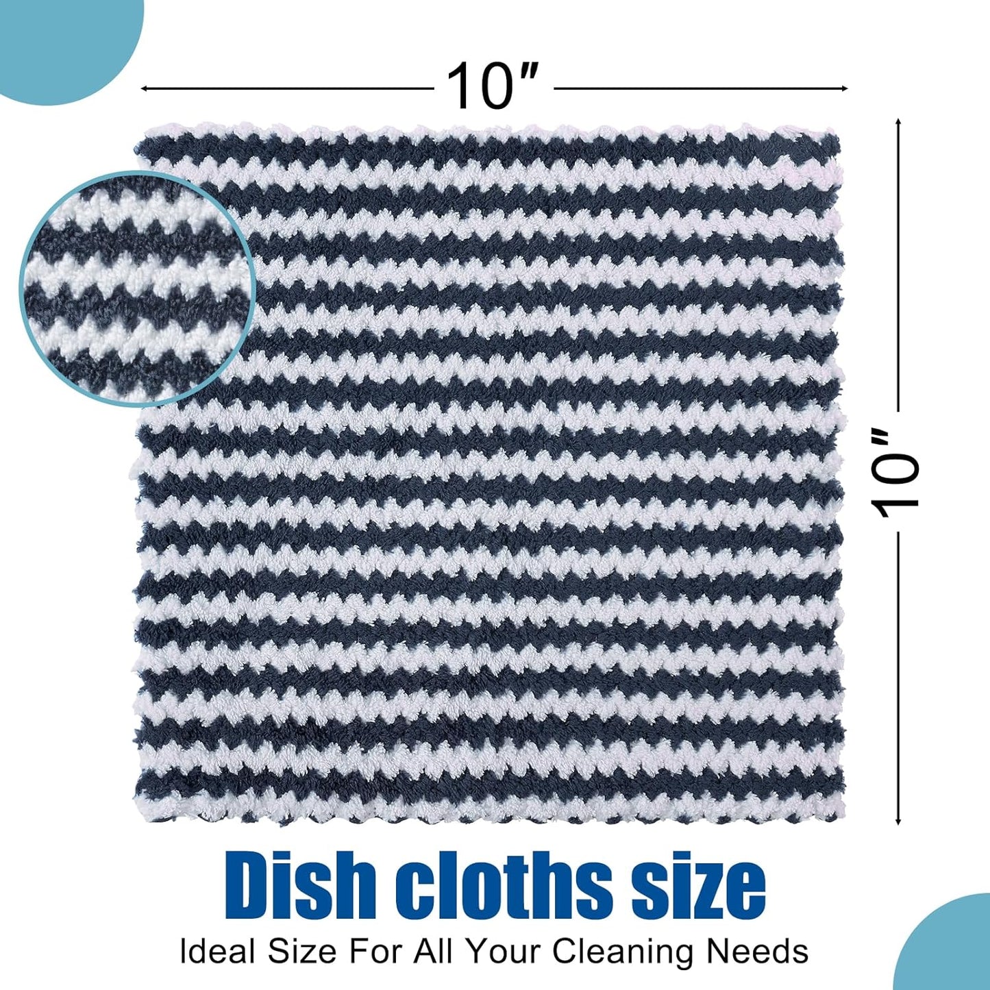 Homaxy 12 Pack Kitchen Dish Cloths, Ultra Soft and Absorbent Dish Towels, Reusable Fast Drying Microfiber Cleaning Cloth, Coral Velvet Wave Design No-lint, 10 x 10 inches, Dark Grey