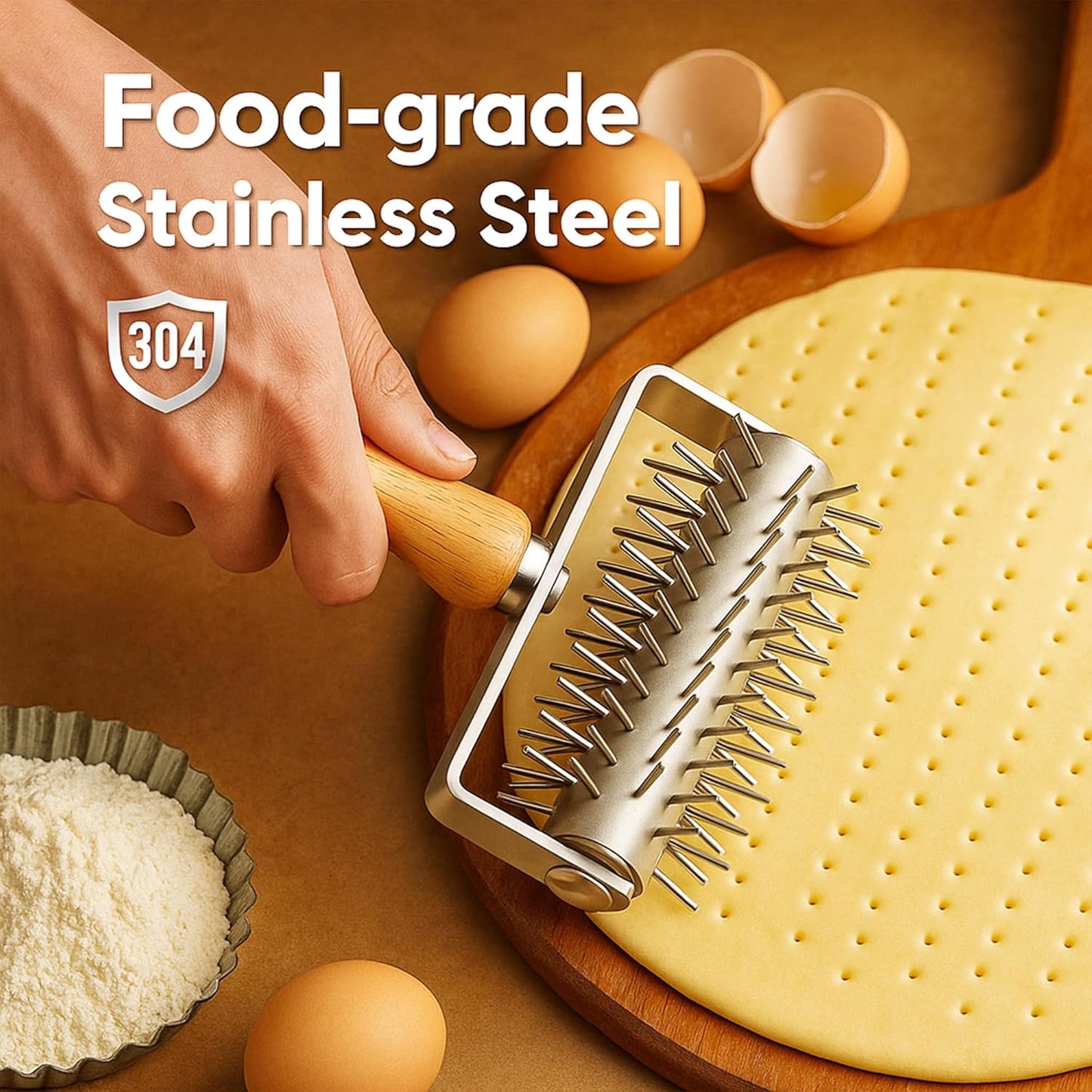 Pizza Dough Docker Roller Stainless Steel, Pin Puncher Dough Hole Maker, Docking Tool for Pizza Pie Cookie Pastry Bread