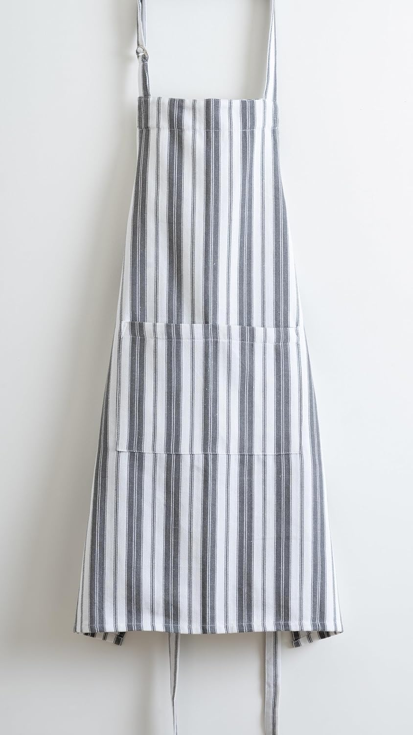 1 Oven Mitt, 1 PotHolder & 1 Kitchen Apron Set - Durable Heat Resistant Gloves - Thick Mittens for Kitchen - Suitable for Cooking, Baking, Grilling – Men & Women – Dark Grey Stripes - Casa De Lan