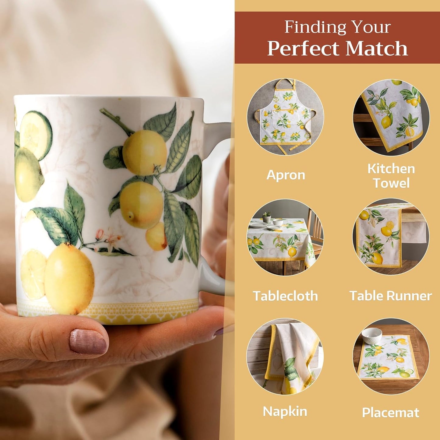 Maison d' Hermine Coffee Mug with Handles Fine Bone China Mugs Pack of One Tea Cups for Hot Beverages Cappuccino Latte Home Restaurant Office Perfect for Gift (Limoncello - Verna, 12 Ounce)