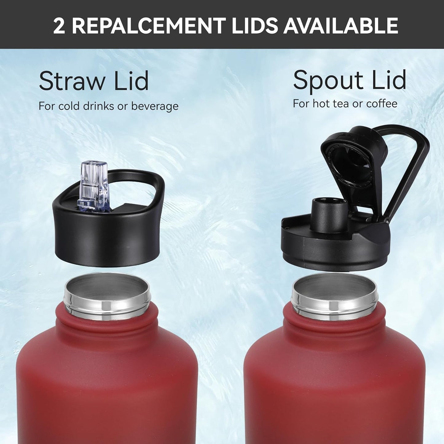 HASLE OUTFITTERS Half Gallon Insulated Water Bottles 64 oz, Stainless Steel Metal Water Jug with 2 Lids Keep Cold 48h/Hot 24h, Leak Proof & BPA-Free Water Flask Jug(Ruby Purple Gradient,1)