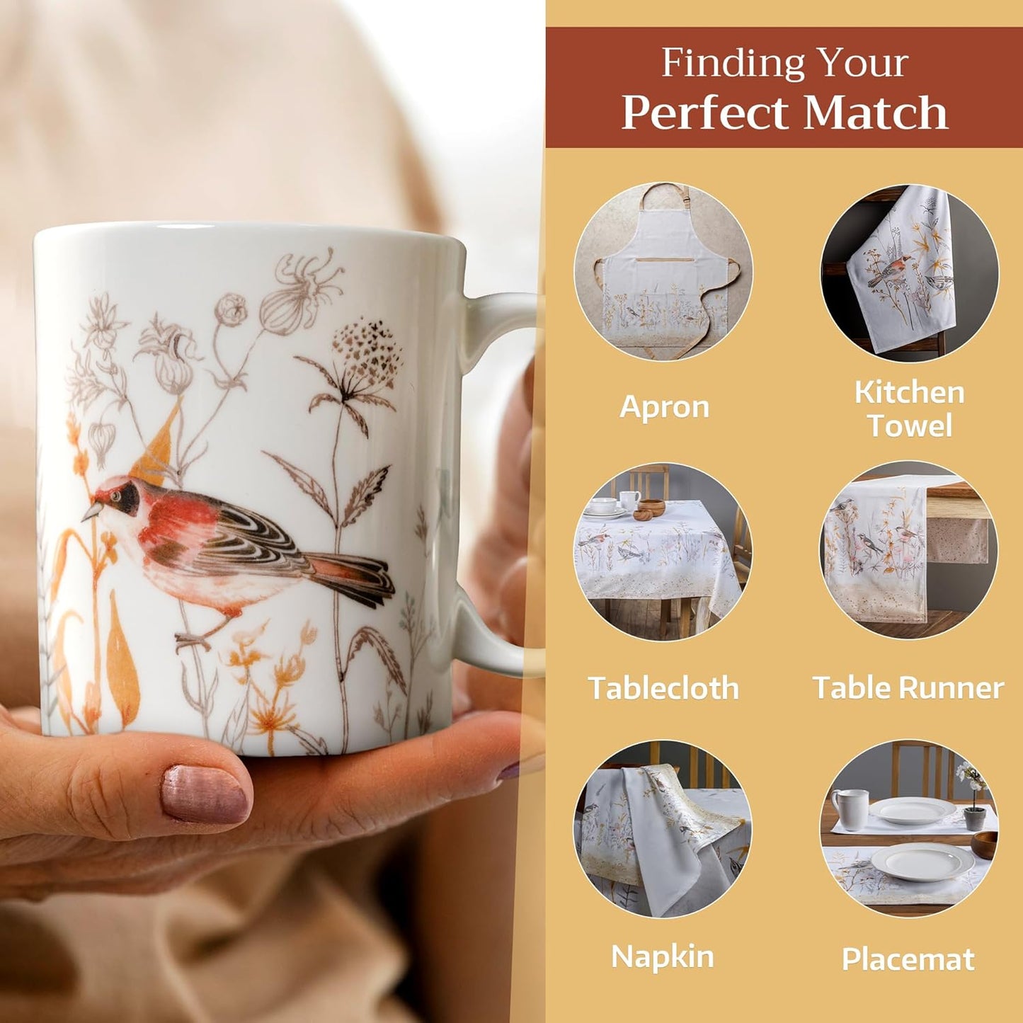 Maison d' Hermine Coffee Mug with Handles Fine Bone China Mugs Pack of One Tea Cups for Hot Beverages Cappuccino Latte Home Office Perfect for Gift (Meadow Florals - Beige Meadow Mornings, 12 Ounce)