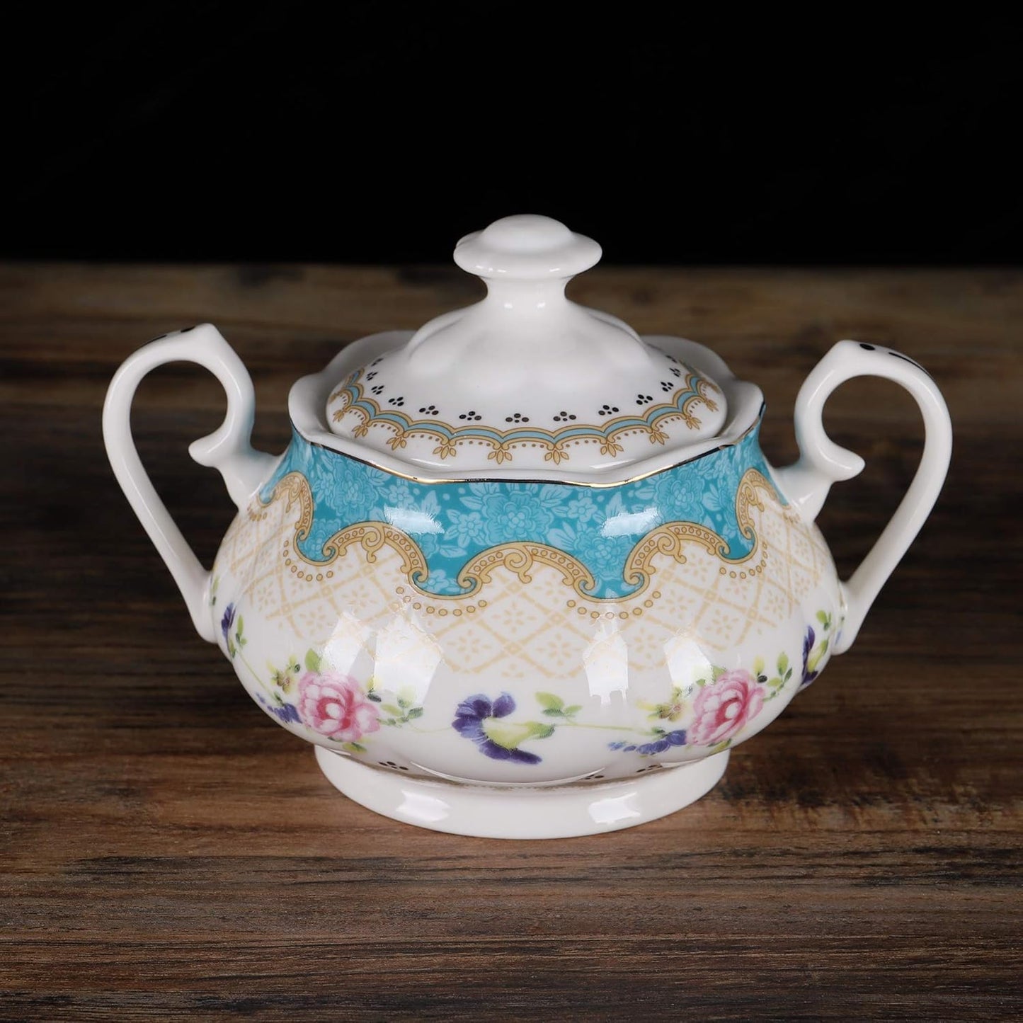 fanquare 15 Pieces European Retro Rose Tea Set,English Flora Tea Set for Adults,Porcelain Coffee Set