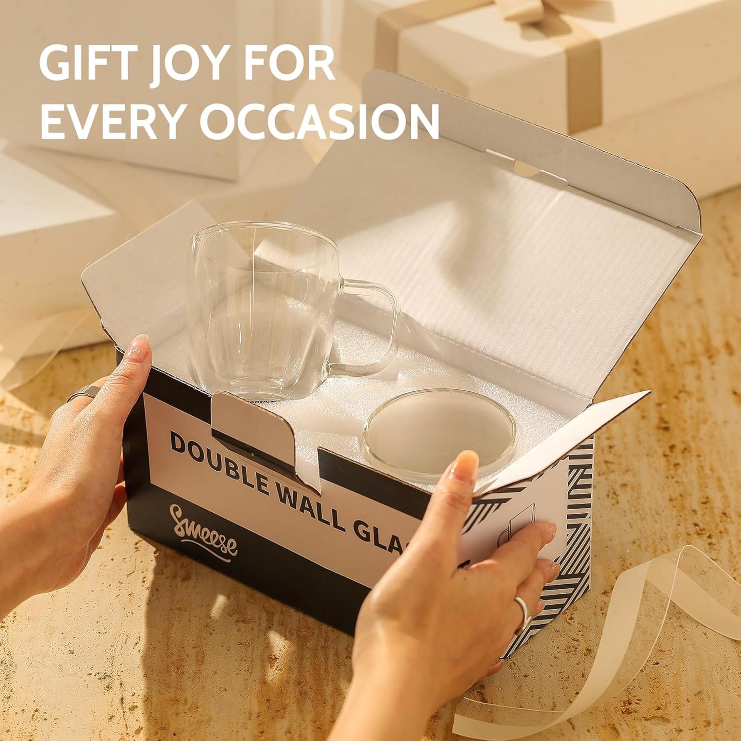 Sweese 5oz Double Wall Glass Espresso Cups Set of 2, Espresso Shot Cups Perfect for Cappuccino, Latte, Tea