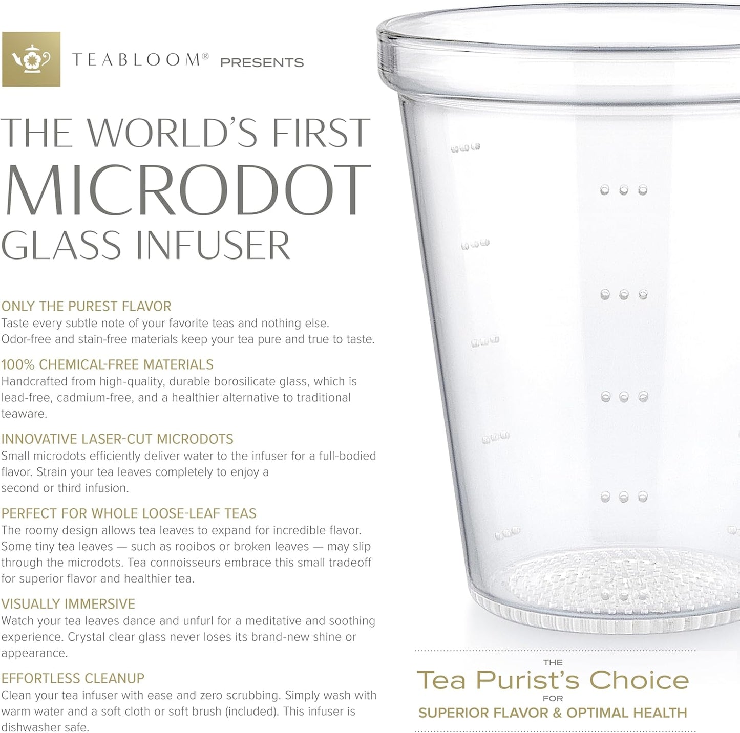 Teabloom Innovative Filtered Borosilicate Glass Teapot With Microdot Whole Leaf Tea Glass Infuser, 40 ounces – A Pure & Immersive Tea Experience – Tea Purist's Choice