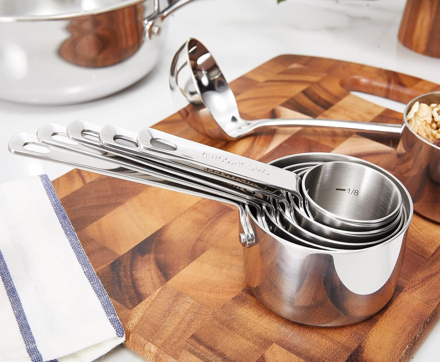 KEAWELL Premium 5-Piece Measuring Cups Set –1/4, 1/3, 1/2, 2/3, and 1 cup-18/10 Stainless Steel - Durable, Stackable, Dishwasher Safe – Nesting Design for Baking & Cooking (Silver, 5PC Measuring Cups)