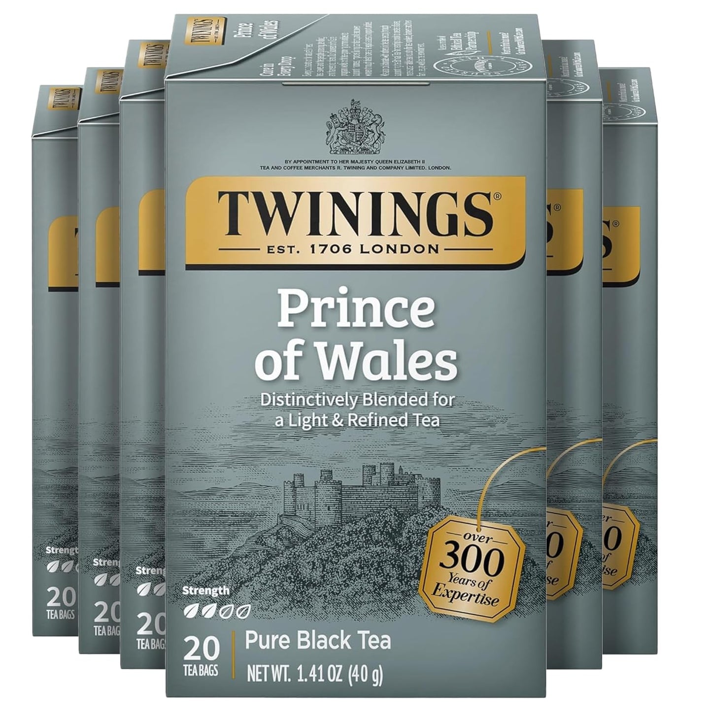 Twinings Prince of Wales Black Tea Individually Wrapped Bags, 20 Count (Pack of 6), Velvety Smooth & Mild, Caffeinated, Enjoy Hot or Iced, 120 Teabags