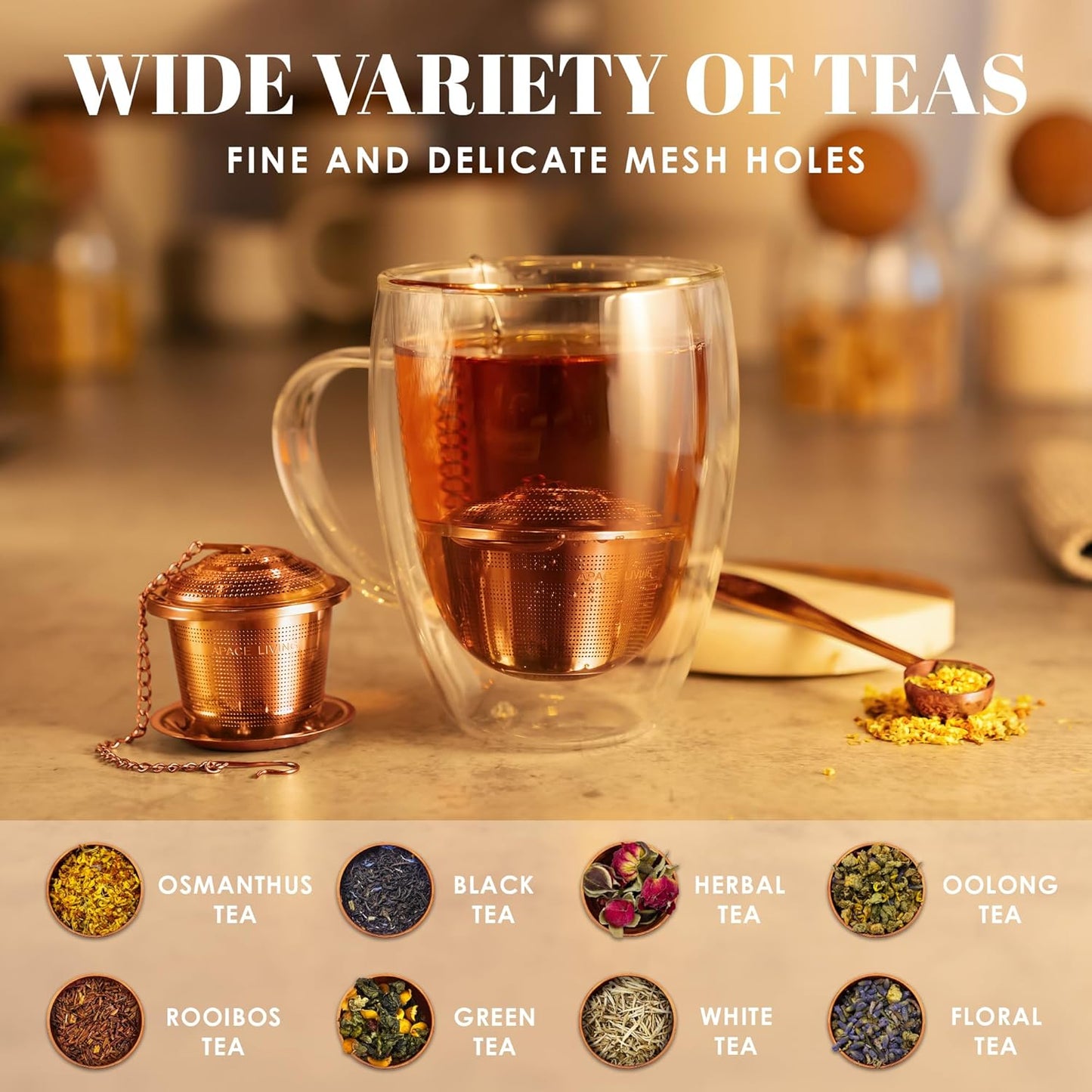 Tea Infuser (Set of 2) with Tea Scoop and Drip Dray - Ultra Fine Tea Strainer for Loose Leaf Tea - Stainless Steel Tea Steeper for a Superior Brewing Experience