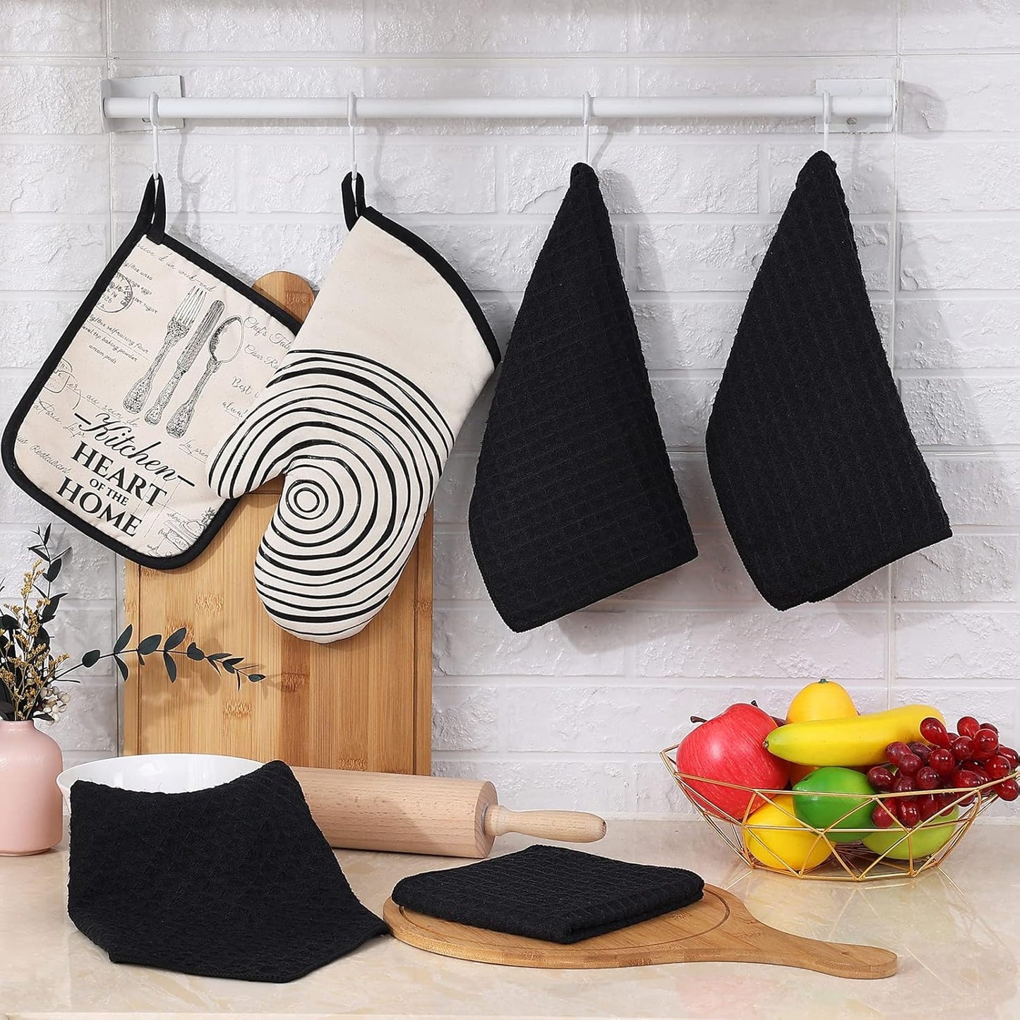 Homaxy Microfiber Waffle Weave Kitchen Dish Cloths, 12 x 12 Inch Ultra Absorbent and Solid Color Dish Towels for Kitchen Fast Drying Dishcloth for Washing Dishes, 6 Pack, Black