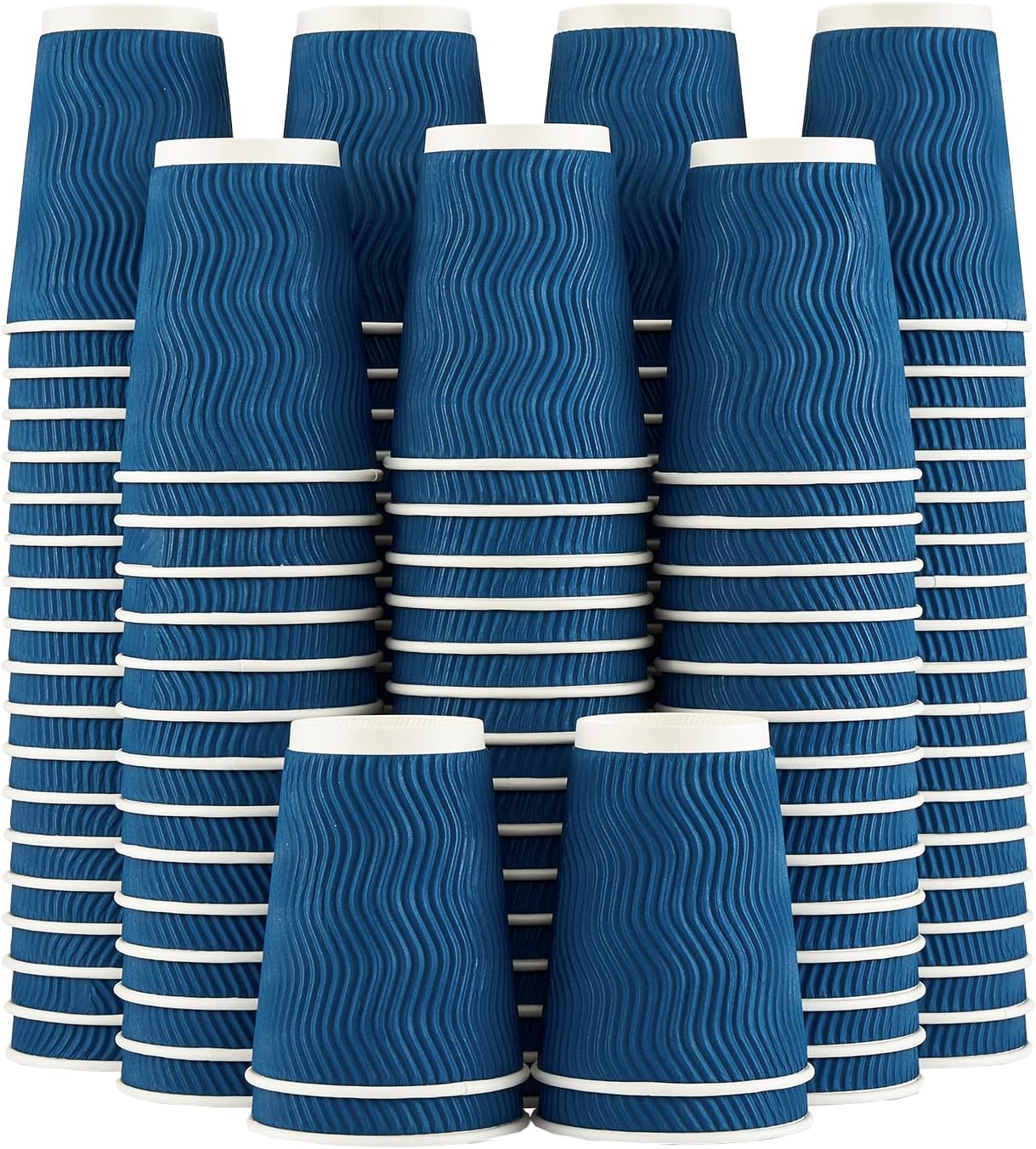 Lamosi Coffee Cups 12 oz - 120 Pack, 12 oz Disposable Paper Coffee Cups Insulated, Corrugated Kraft Ripple Wall Cup for Hot Beverage or Cold Drinks (Navy)