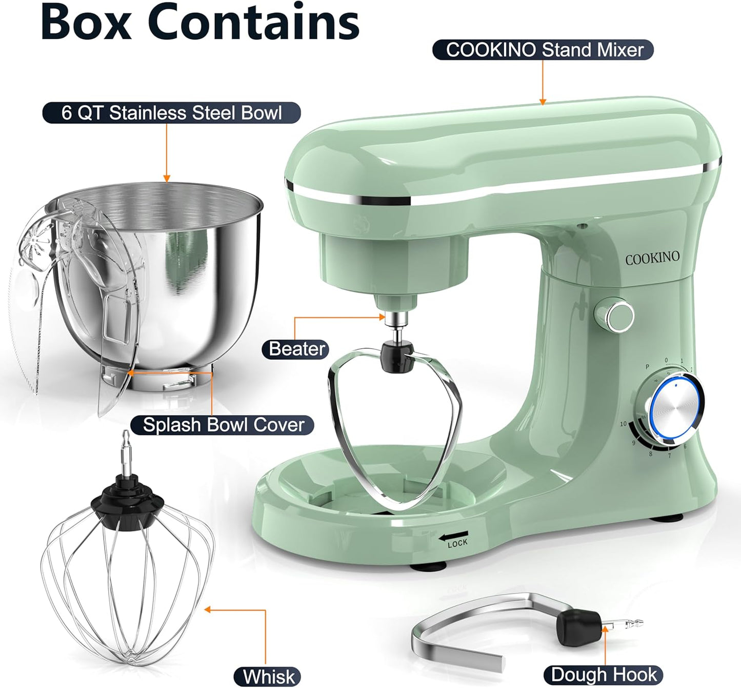 Electric Stand Mixer,10 Speeds Tilt-Head Food Mixer, 3-IN-1 Kitchen Mixer for Daily Cooks with Dishwasher-Safe 6QT Bowl,Dough Hook, Beater, Whisk (Agave Green)